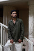 Linen set green&beige