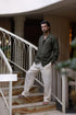 Linen set green&beige